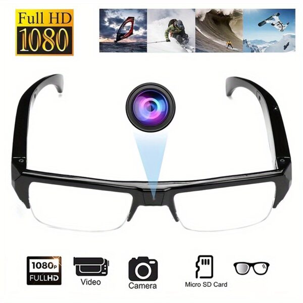 1080HD Video Smart Glasses with 64GB Storage - Lightweight Body Camera for Cycling, Motorcycle, Car & Fishing, Anti-Glare Lenses, Adjustable Head Strap, High Quality Design, Outdoor Recording, Sleek Glossy Finish, Durable Construction