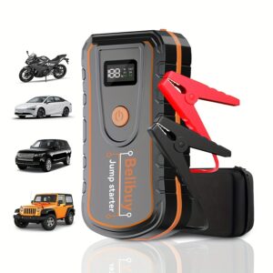 2025 New Multifunctional Portable Wireless Car Emergency Starter, With Portable Digital Tire Inflator With Emergency Start Function, USB Rechargeable 8000Mah Lithium Battery, Simple Tire Inflation Mode And LED Emergency Light.