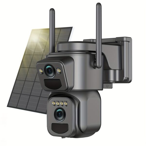 High Quality [10x Zoom] 360-degree Low-power CCTV Solar Panel Battery 2K WiFi Camera with Spotlight Alarm, Motion Detection, Color Night Vision, Two-way Audio