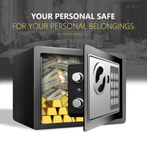 Money Safe Box for Home With Light &Money Bag, Security Safe Box for Money Safe With Keys & Pass Code, Lock Box Safe With Digital Keypad (Black)