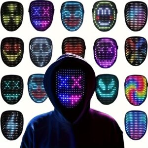 LED Mask, Light Up Mask with Gesture Sensing, LED Lighted Face Transforming Halloween Mask, Costume Cosplay Party