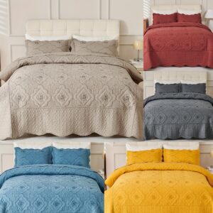3pcs Exquisitely Crafted King/ Queen Size Quilted Bedspread Set with Intricate Floral Embroidery - 100% Polyester, Wrinkle - Resistant, Lightweight, Perfect for Adding A Touch of Elegance To Your Bedroom Decor