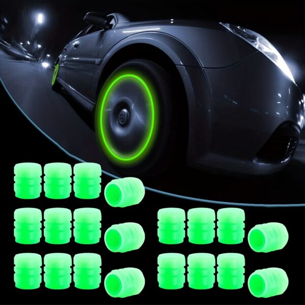 20pcs Glow In The Dark Tire Valve Caps Fluorescent Valve Stem Caps Universal Car Tire Air Covers For Cars Motorcycles SUV Trucks Bikes Accessories Green, Without Battery