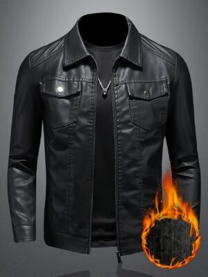 Men's New Style Fleece-Lined Jacket - Lapel Collar, Warm, Stylish for Casual Wear