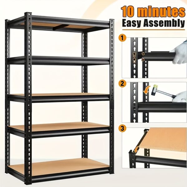 500/2000 Lb Heavy Duty Metal Garage Shelving Unit - Adjustable 3/5 Tier Utility Rack with Easy 10-Min Assembly, Black Storage Organizer for Garage, Basement, Kitchen (29.5"x15.7"x15.7", 60"x28"x12", 72"x35.5"x15.8", 72"x45.3"x19.7"), Garage Storage Shelves, Multipurpose Shelving, Simple Frame Design, Easy Assembly Shelving, Utility Shelves