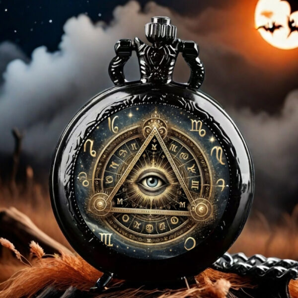 Timeless Treasure, Triangle Eye Black Necklace Pocket Watch, Unique New Year Christmas Birthday Gift