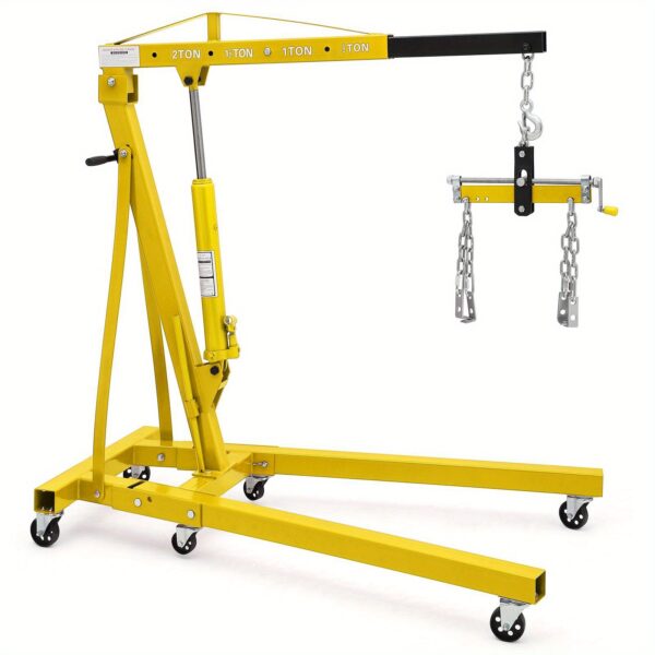 2 Ton 4000 lbs Heavy Duty Folding Engine Hoist with Hydraulic Tilting Mechanism & Telescopic Boom - Red/Black Industrial Crane with 4-Wheel Mobility, Sturdy Metal Construction for Garage, Workshop, Construction Site - Manual/ Hydraulic Operation, Easy Storage & Transport, 6 Iron Caster Wheels for Easy Maneuverability, Robust Metal Frame, Compact Folding Design for Efficient Storage