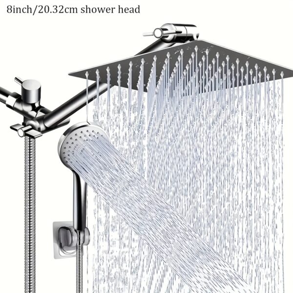 1pc Modern Luxury Shower Head, 8 Inch Shower Head With Handheld Spray Combo And Adjustable Arm, High Pressure Rain Shower Head, Chrome Plated Bath Showerhead, Handheld Showerhead, Contemporary Desig