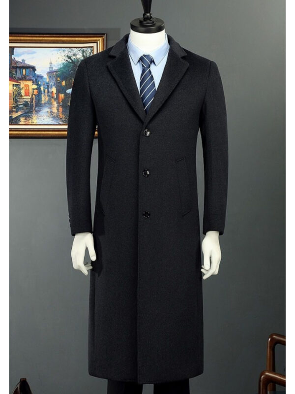 Men'S Elegant Long Overcoat - Casual Style, Single-Breasted, Button Closure, Polyester, Ideal for Spring and Autumn, Business and Leisure Attire, Casual Outerwear|Sleek Men'S Jacket|Sleek Black Coat