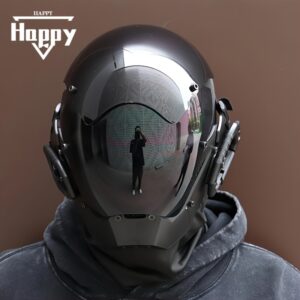 Cyberpunk Futuristic Mask with Clear Visor & High-Resolution Display Compatibility - Glossy Black Sci-Fi Design for Cosplay, LARP, Halloween, Stage Performances - Durable & Comfortable Mask for Themed Parties & Casual Attire (Ideal Gift for Tech Enthusiasts)