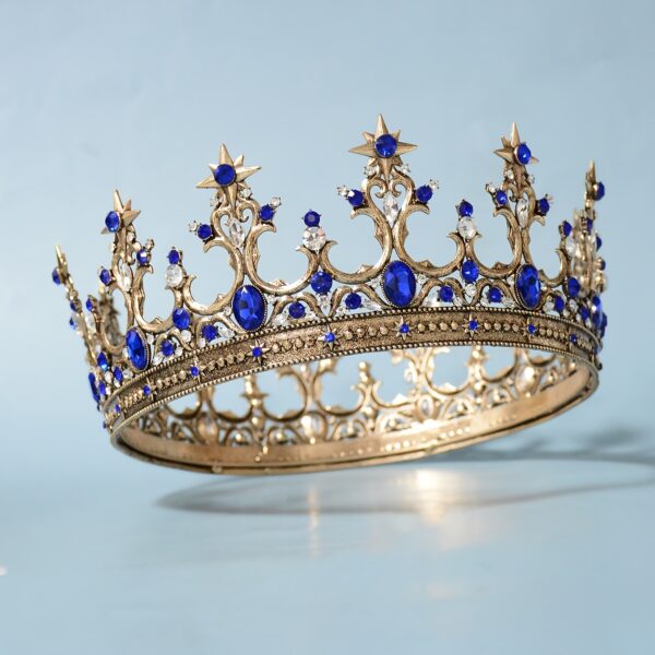 122f6531-0196-4de1-84a9-04ec682d2a4b.jpg 1pc Men's Vintage Antique Golden Crown Headpiece with Blue Gemstones - Intricate Baroque Design for Parties, Nightclubs, Easter & Daily Wear - Year-Round Versatile Accessory, Formal Event, Ornate Jewelry, Detailed Craftsmanship, Decorative Headwear, Fashion Enthusiasts