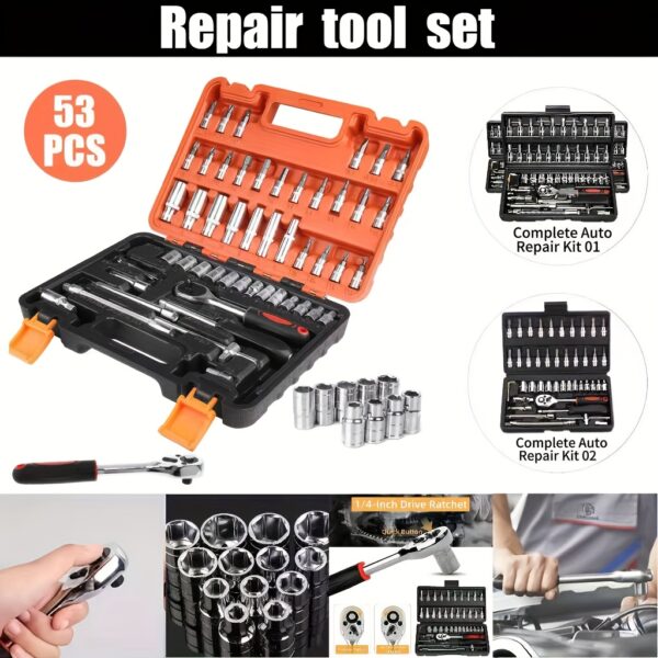 1set Ratchet Tool Set, Automotive/Bicycle Repair Tool Set with Sockets/Wrenches/Ratchet Handle, 1/2 Inch 1/4 Inch 3/8 Inch Standard Wrench Set for DIY Enthusiasts And Mechanics - Perfect for Car Repairs And Home Projects