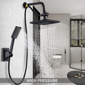 1 set of luxury matte black shower set with handheld showerhead - High flow, wall-mounted, with an extra long hose and a three-way splitter to enhance the bathing experience