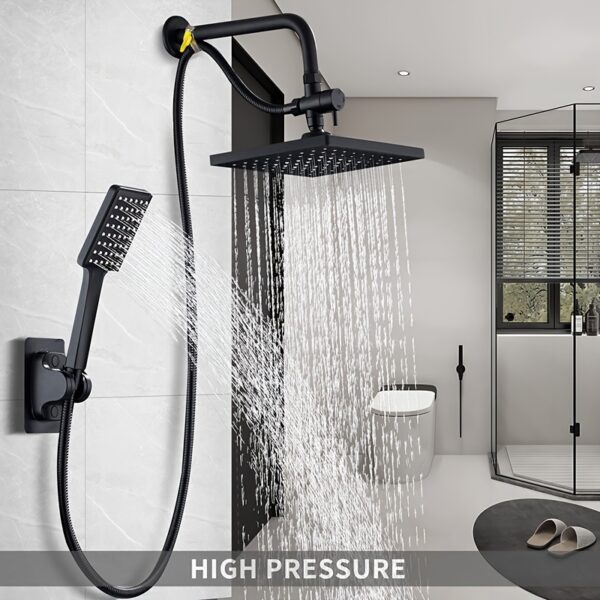 1 set of luxury matte black shower set with handheld showerhead - High flow, wall-mounted, with an extra long hose and a three-way splitter to enhance the bathing experience
