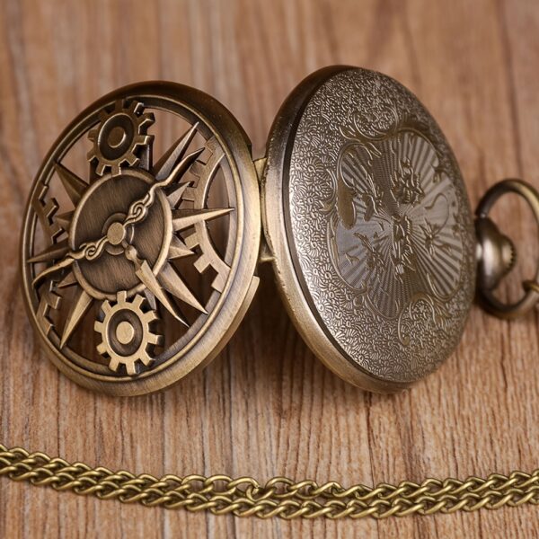Antique Steampunk Bronze Pocket Watch with Mechanical Movement & Chain - Vintage Industrial Design, Roman Numerals, Gears Exposed for Men & Boys, Unique Gift for Him