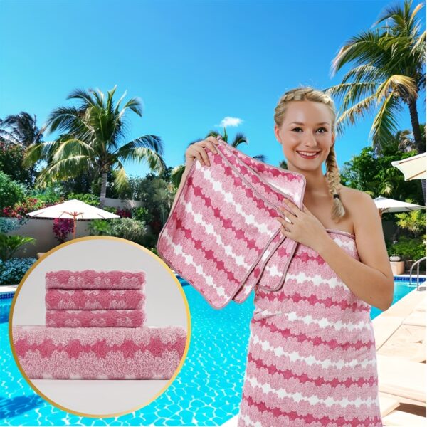 4pcs Bath Towel Set - 1 Extra Large Bath Towel (180x90cm / 71x35.5in) & 3 Hand Towels (35x35cm)Colorful Spectrum Pattern Soft, Highly Absorbent - Ideal for Home, Hotel, Pool & Beach, Wash Cloths