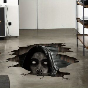 3D Scary Halloween Floor & Wall Stickers - Self-Adhesive Removable Peel and Stick Vinyl Spooky Window Clings with 3D Eerie Face Design, Black & White Ghostly Figures for Doors, Walls, Windows, Floors - Easy Application, No Residue, One-Time Use for Haunted House Party Decorations, Festive Home Decor, Durable Decals, Event Organizers, Home Decorators
