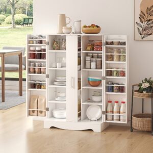47" White Wooden Kitchen Storage Cabinet with Drawer & Adjustable Shelves - Modern Display Pantry for Kitchen, Dining & Living Room, Sturdy Buffet Sideboard with Multiple Compartments, Kitchen Organizers And Storage