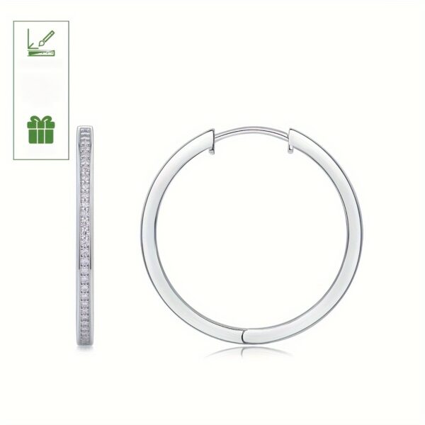 A Pair of Hoop Earrings Inlaid Shiny Moissanite Elegant 925 Silver Ear Piercing Jewelry Decoration Gifts for Women with Gift Box, Kpop