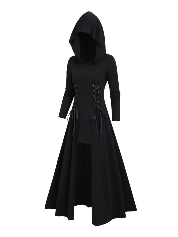 Directional Development Eyelet Lace Front Short Back Long Hooded Dress