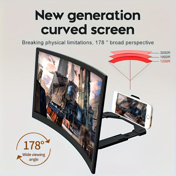 2pcs 12inch Screen Magnifier, Suitable for Mobile Phones- Curved Phone Magnifier Screen 3D HD Screen Magnifier Lazy Stand, Comes with Screen Amplifier, Compatible with All Smartphones, Universal Phone Stand, Suitable for Home Use- Supports Multiple Viewing Angles and Landscape and Portrait Screen Modes, Black