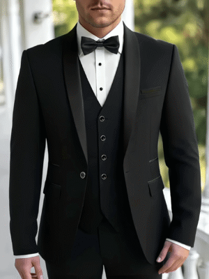 Men'S Elegant Three-Piece Black Tuxedo Suit - Perfect for Weddings, Formal Events, And Work Attire - Includes Vest, Dress Shirt, And Pants, Formal Attire|Classic Tuxedo|Sophisticated Style