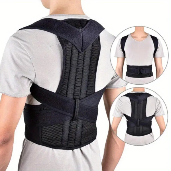 1pc Posture Corrector Back Straightener Lumbar Support Belt - Adjustable Hook-and-Loop Closure, Breathable Mesh & Durable Black Body Brace for Spinal Alignment, Ergonomic Design for Office, Gym, Outdoor Activities - Hand Wash Only, Back Posture Corrector, Gym Accessory, Sleek Design, Secure Fit Closure