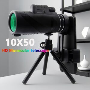 New upgraded 10x50 HD binoculars, large objective lens, multi-purpose tripod, manual focus and adjustable rubber grip - Ideal for bird watching, concerts, camping, travel - Ideal for men, Father's Day, essential for camping, nature themed precision optics