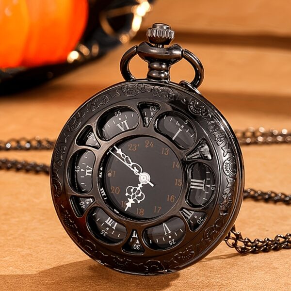 Men's Fashionable Hollow Pocket Watch with Black Roman Dial & Chain Necklace - Quartz Movement, Roman Numerals, Elegant Design for Couples, Everyday & Formal Wear, Fashion Accessory, Sophisticated Style, Intricate Detailing