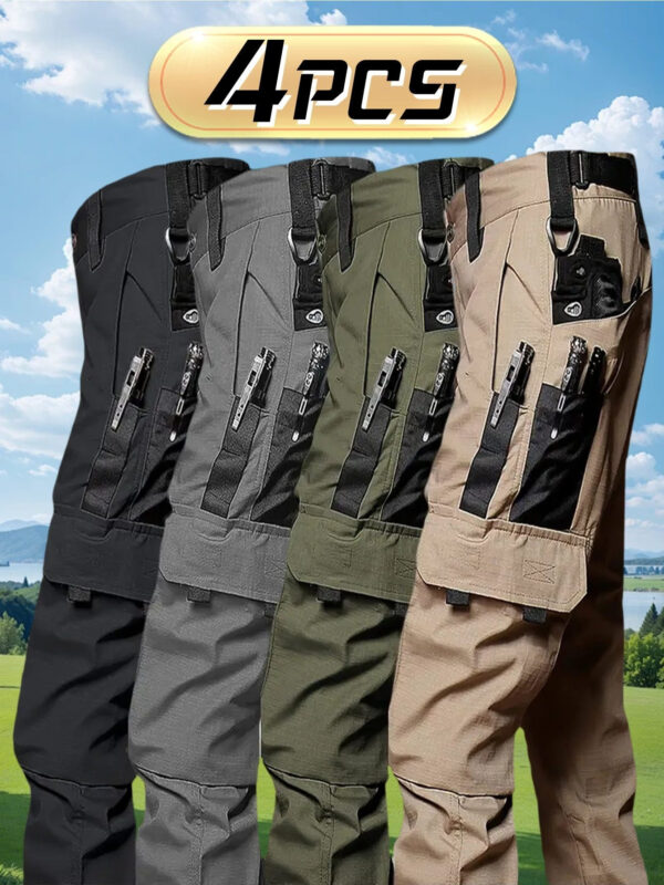 4pcs Men'S Lightweight Work Pants - Durable, Breathable, Quick-drying With Multiple Pockets, Suitable For Outdoor Adventure, Hiking And Work (without Belt), All-season Pants Straight leg pants Resistant Outdoor Wear, Hiking Pants