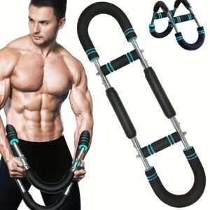 2-Tube 3-Position U-Shaped Arm Strength Trainer with 2-Level Adjustable Resistance Bands - Heavy-Duty Blue Non-Slip Foam-Wrapped Tubes, Stabilizing Lever System & Precision Steep Springs for Chest, Triceps, Forearm & Shoulder Workouts - Home Gym Equipment for Men & Women