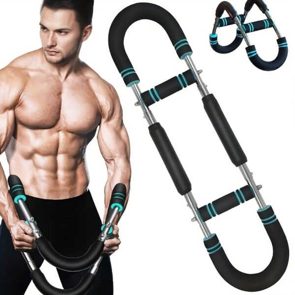 2-Tube 3-Position U-Shaped Arm Strength Trainer with 2-Level Adjustable Resistance Bands - Heavy-Duty Blue Non-Slip Foam-Wrapped Tubes, Stabilizing Lever System & Precision Steep Springs for Chest, Triceps, Forearm & Shoulder Workouts - Home Gym Equipment for Men & Women