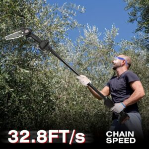 2-in-1 Cordless Pole Saw, Battery Powered Pole Saws For Tree Trimming, Retractable And Foldable Battery Pole Chainsaw, 13ft Reach Electric Pole Saw With 2 Chains And 2 Batteries, 3 Extension Rod, 2Pcs 1500mAh Batteries 4in/6in Chains