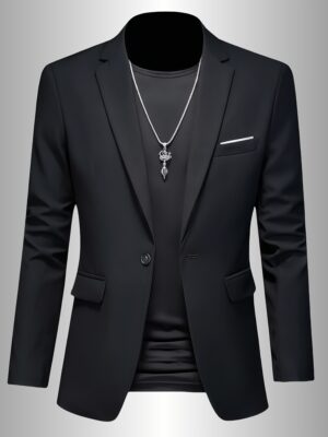 Men'S Slim-Fit Elegant Blazer - Solid Color Notch Lapel Single-Breasted Jacket with Faux Pockets, All-Season Versatile Office & Casual Wear, Tailored Fit for Modern Men, Sophisticated Tailoring, Blazer For Men, Elegant Blazer For Men, Male Marina