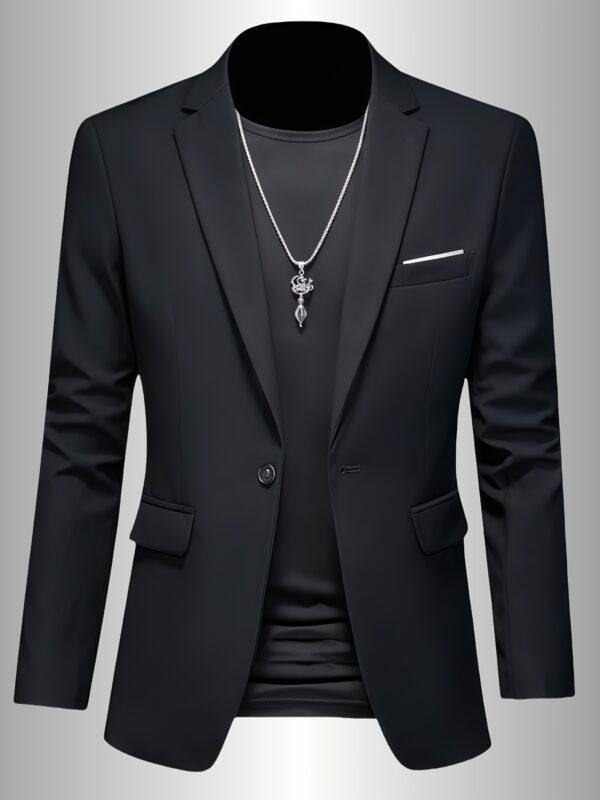 Men'S Slim-Fit Elegant Blazer - Solid Color Notch Lapel Single-Breasted Jacket with Faux Pockets, All-Season Versatile Office & Casual Wear, Tailored Fit for Modern Men, Sophisticated Tailoring, Blazer For Men, Elegant Blazer For Men, Male Marina