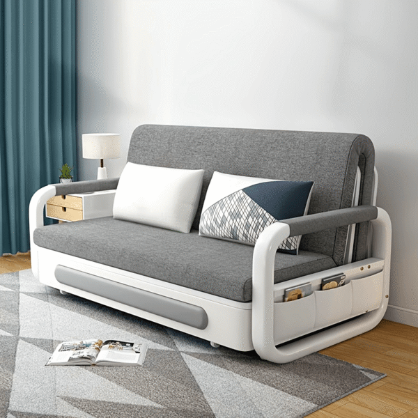 LUCK LIVE Modern Retractable Sofa Bed - 2-in-1 Pull-Out Sectional with Storage Recliner, Grey Linen Fabric, Hardwood Frame, Space-Saving Design for Small Apartments & Guest Rooms, Sectional Sofa Bed, Compact Guest Room, Sleek Minimalist Style, Durable Metal Frame