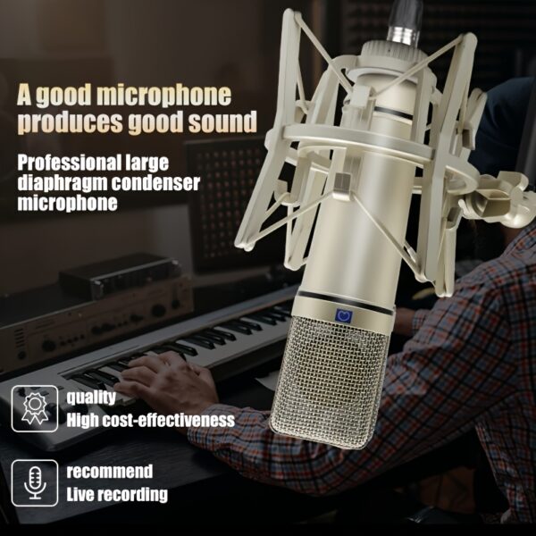 U87 XLR Condenser Microphone, Professional Cardioid Studio Microphone for Recording, Podcasting, Dubbing, Streaming, DC Power Supply for Karaoke, Video Conferencing - Microphone Kit, Microphone, Microphone Holder, and 98.43inch/98.43-inch Cable