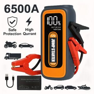 6500A Jump Starter, Portable Car Battery Booster Pack for 2.64gal Gas & 2.11gal Diesel Engines, 12V Emergency Power Bank Charger with LCD Screen and Dual LED, Noco Style, Vehicle Power Supply, Roadside Assistance Tool, Lightweight Booster, Compact Design, Highcapacity Charger, Durable Construction, Emergency Charger, Power Bank Charger