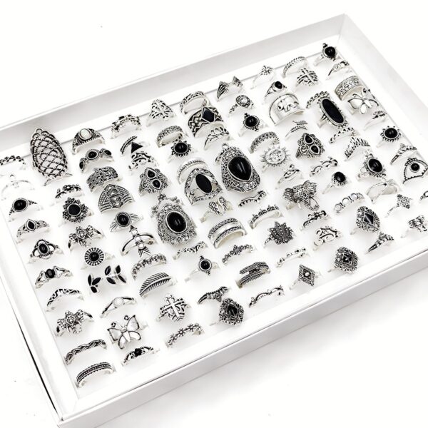 1667834971620-5eeb291ef0d54cd3bf38111e96f57c2e-goods.jpeg 30pcs/Lot Vintage Bohemian Black Drip Rings for Women Mixed Elephant Butterfly Flower Ethnic Knuckle Jewelry Set Party Wholesale