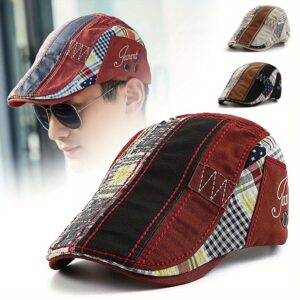166b58807876458ca107304227d6a381-goods.jpeg 1pc Vintage Plaid Duckbill Cap for Men & Women - Lightweight Cotton Blend-Polyester Blend, Hand Wash Only, Non-Stretch Fabric, Fantasy Charm Style with Polka Dot & Lettering Accents - Fashionable Casual Hat for Casual Attire, Versatile Fashion Accessory, Breathable Fabric Hat
