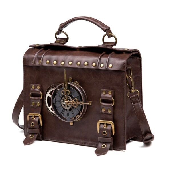[Steampunk Bag] Steampunk Vintage Brown Shoulder Bag | Gear Accents, Detachable Crossbody Strap, Perfect for Halloween & Parties, Gothic Purse