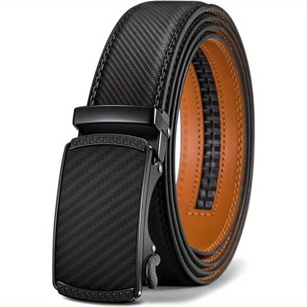 Men'S Genuine Leather Slide Ratchet Belt - Automatic Buckle, Black & Brown Two-Tone Design, Durable & Stylish for Dress Pants, Shirts, and Formal Wear - Perfect Father'S Day Gift, Formal Accessory, Sleek Accessory, Highquality Craftsmanship