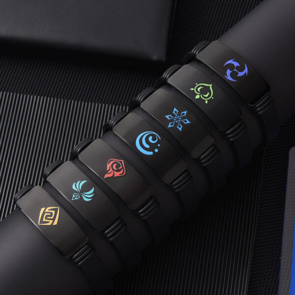 1711257533571-98ce6bd547c4412d84bf8d21653429d2-goods.jpeg Genshin Impact Inspired Adjustable Silicone Bracelet - Stainless Steel, Black, Perfect for Gamers & Sports Fans