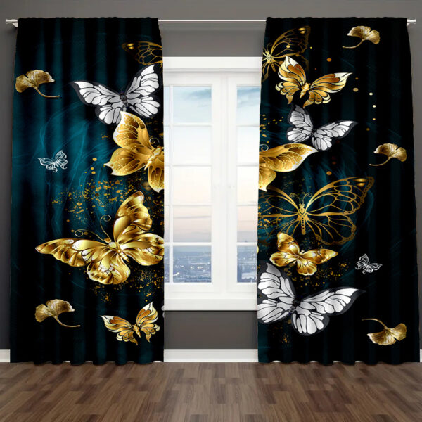 [Art Decor Butterfly Window Curtains] 2pcs/ Set Art Decor Butterfly Window Curtains - Machine Washable - All-Season Fashion Landscape Theme