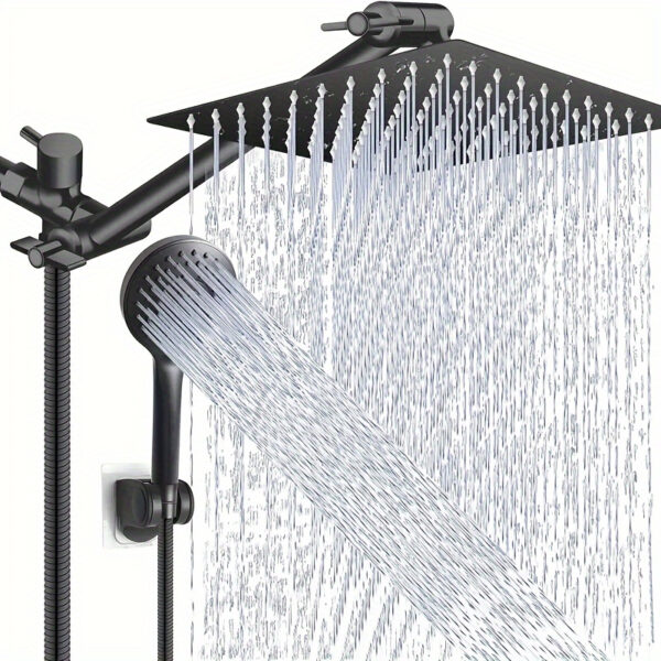 1pc Shower Head Set, 8-inch High-pressure Rain Shower Head, With 11-inch Adjustable Extension Arm And 5 Settings Handheld Shower Head Combination, Powerful Low-pressure Water Shower Spray