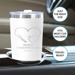 Custom Engraved 20oz Tumbler with Name, 304 Stainless Steel Insulated Travel Coffee Mug, Personalized Nurse Practitioner Thermal Cup, Nurse's Day/Birthday Gift for Women - Four Colors Available