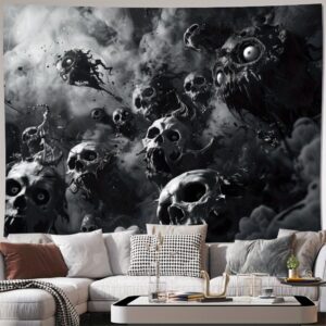 1717483081714-fc97ba9ac86146e09d2b3ad450492436-goods.jpeg 1pc Large Gothic Horror Wallpaper-like Tapestry - Black & White Skull & Bone Design with Glowing Eyes - Heavy-Duty Fabric Panel for Living Room, Bedroom, Office, Party Decor - Easy Peel-and-Stick Installation Kit Included - Spooky Horror Theme Wall Hanging for Macabre Aesthetic & Dark Decorations (No Residue Removal) - Ideal for Horror Fans & Themed Events, Gothic Home Decor, Halloween Backdrop, Gothic Tapestry
