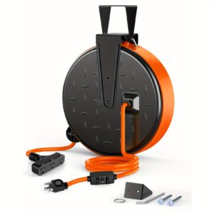 30ft Retractable Extension Cord, 16AWG/ 3C SJTW Power Cord, 3 Outlets, 10A/125V Hand Wind Retractable Extension Cord Reel, Power Cord Reel, Electric Fence Fence, Electric Fence Post, Extension Cord Retractable, Extension Cord Holder, Fence Charger