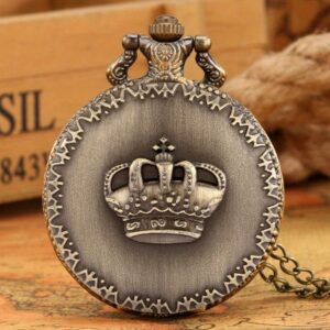 1pc Vintage Bronze Royal Pocket Watch with Quartz Movement - Manual Adjusting Crown, Clamshell Case & Chain Necklace - Antique Pocket Watch for Men, Collectors, Gifts (, Accessible) - Retro Mechanical-like Operation, No High Quality, Golden-Toned Dial with Black Hands, Clear Bezel, and Secure Clasp - Elegant Timepiece with Embossed Crown Design, Antique Clock Necklace, Pocket Watch With Manual Wind Up And White Face With Numbers On It, Pocket Watch Chain,