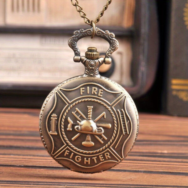 Fire Fighter Bronze Quartz Necklace Pocket Watch Souvenir Collection Gifts Sweater Chain Pendant Pocket Clock Christmas birthday present